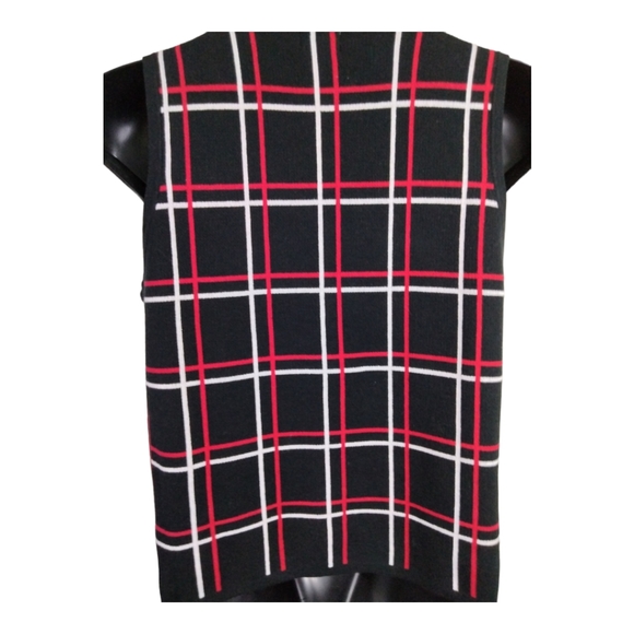 Liz Baker Sz Medium Black red white and Gold button down cotton sweater vest - Picture 12 of 13